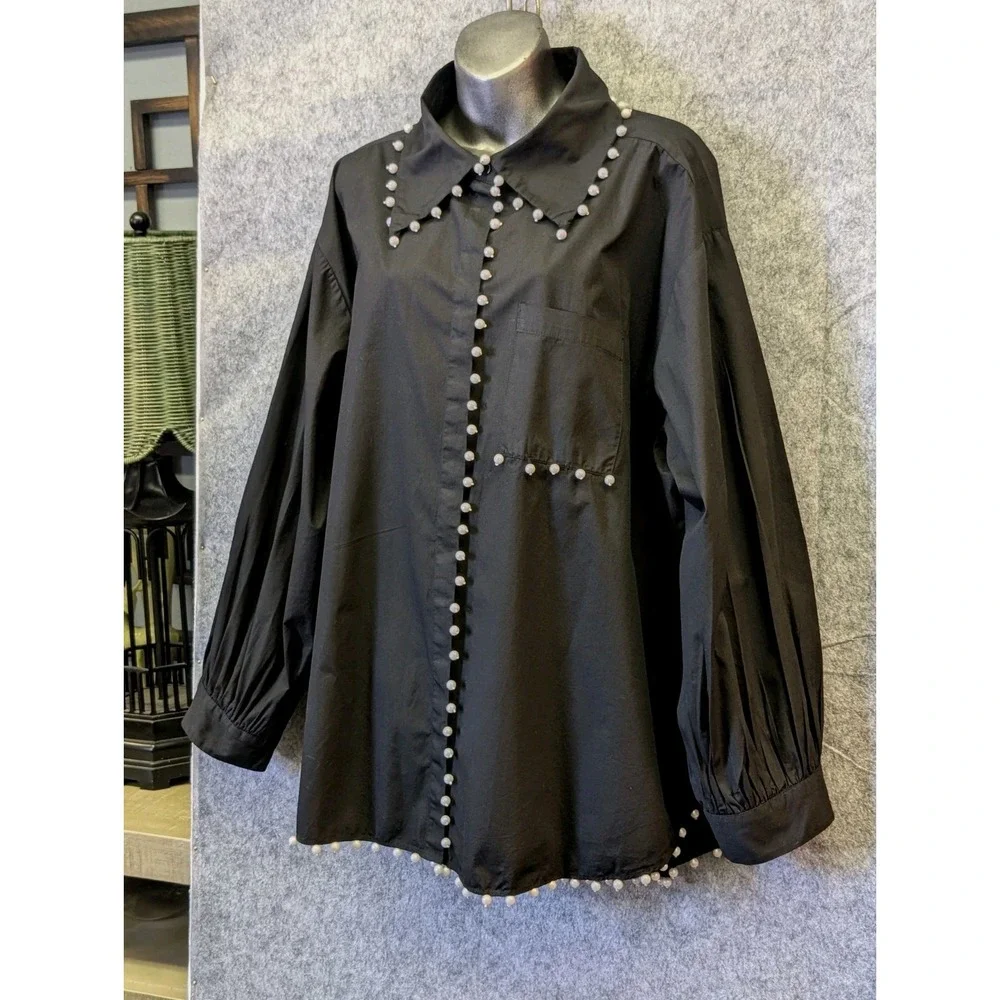 MeMeMe Anthropolgie 3XL Pear Embellished Puff Sleeve Blouse
